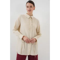 Fırfırlı Uzun Gömlek Tunik 5953 - Bej