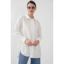 Fırfırlı Uzun Gömlek Tunik 5953 - Beyaz