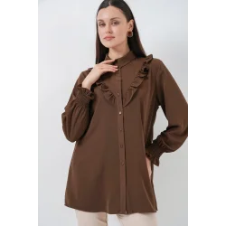 Fırfırlı Uzun Gömlek Tunik 5986 - Kahverengi