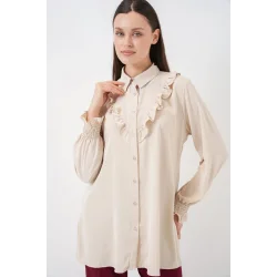 Fırfırlı Uzun Gömlek Tunik 5986 - Krem