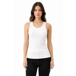 Fitilli Likralı Kaşkorse Atlet Vücuda Oturan Basic Şıklık - Beyaz