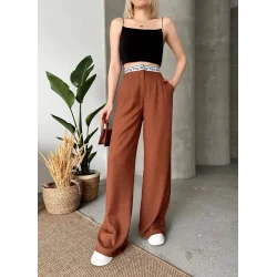 Flamlı kahve pantolon