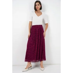 Flok Baskılı Astarlı Etek 8069 - Mürdüm