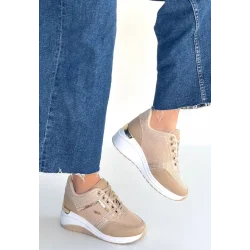 Geja Bej Cilt Bağcıklı Spor Ayakkabı