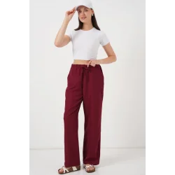 Geniş Paça Keten Pantolon 6735 - Bordo