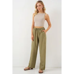 Geniş Paça Keten Pantolon 6735 - Çağla