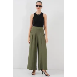 Geniş Paça Pileli Pantolon 6718 - Haki