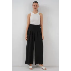 Geniş Paça Pileli Pantolon 6718 - Siyah