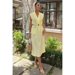 Göbeği Halka Detaylı Midi Boy Elbise 2896