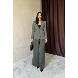 Haki Cep Kapaklı Ve Kemerli Ceket