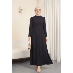 Hakim Yaka Belden Bağlamalı Elbise -Siyah