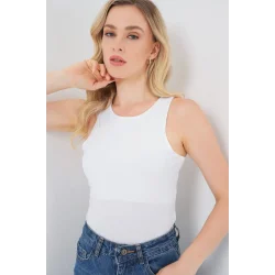 Halter Yaka Çıtçıtlı Body 972 - Beyaz