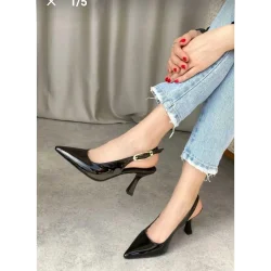 Hies Siyah Rugan Topuklu Ayakkabı