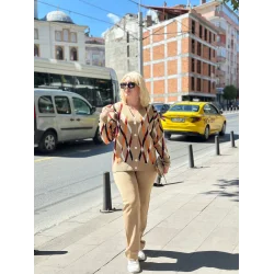 Hırka pantolon alt üst triko takım vizon