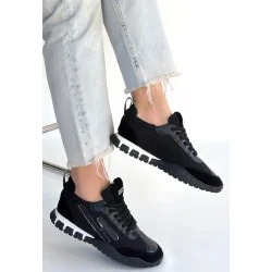 Huer Siyah Nubuk Bağcıklı Spor Ayakkabı