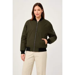 Içi Astarlı Fermuarlı Bomber Mont Ceket - Haki