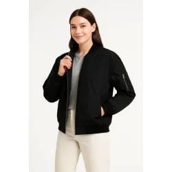 Içi Astarlı Fermuarlı Bomber Mont Ceket - Siyah