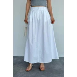 İnce Pileli Düz Etek - Beyaz