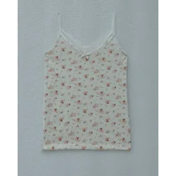 İp Askılı Dantelli Desenli Atlet -Krem