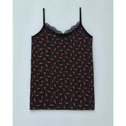 İp Askılı Dantelli Desenli Atlet -Nar Çiçeği