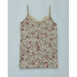 İp Askılı Dantelli Desenli Atlet -Vizon