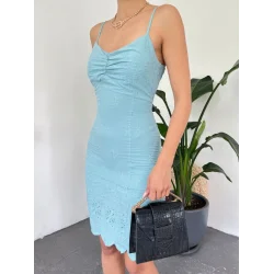 İp Askılı Fistolu Astarlı Mini Elbise -Mint