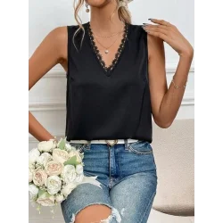 Kadı Askılı V Dantel Yakalı Sırttan Bağcıklı Sandy Bluz