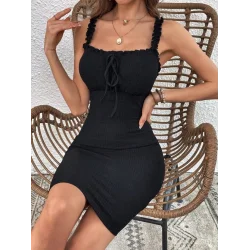 Kadın Askılı Bağcıklı Kısa Bürümcük Elbise