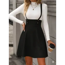 Kadın Askılı Düğmeli Mini Süet Elbise