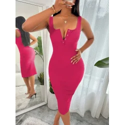 Kadın Askılı önü Düğmeli Midi Kaşkorse Elbise