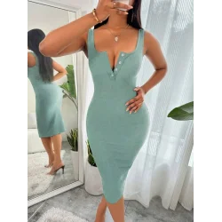 Kadın Askılı önü Düğmeli Midi Kaşkorse Elbise