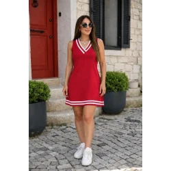 Kadın Askılı V Yakalı Cepli Kısa Viskon Elbise