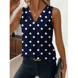 Kadın Askılı V Yakalı Puantiyeli Süprem Bluz
