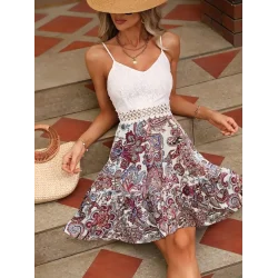 Kadın Askılı V Yakalı üst Dantel Alt Süprem Mini Elbise