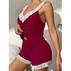 Kadın Askılı V Yakalı Viskon Bluz Ve Short Gecelik Takım