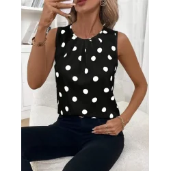 Kadın Askılı Yakası Büzgülü Puantiyeli Atlas Bluz