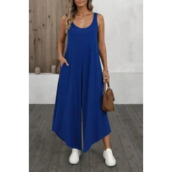 Kadın Askılı Yuvarlak Yaka Cepli Salaş Uzun Viskon Tulum