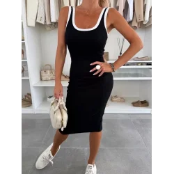 Kadın Askılı Yuvarlak Yaka Midi Kaşkorse Elbise