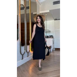 Kadın Askılı Yuvarlak Yakalı Viskon Elbise