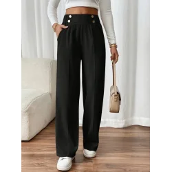 Kadın Beli Lastikli Düğmeli Ithal Krep Pantolon