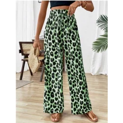 Kadın Beli Lastikli Leopar Desen Süprem Pantolon