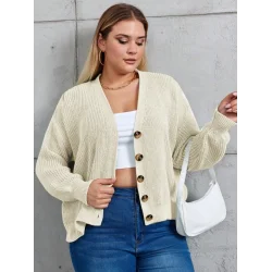 Kadın Beş Düğme Büyük Beden Triko Hırka