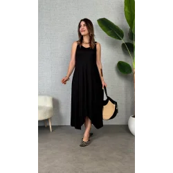 Kadın çan Dokuma Kumaş V Yaka Asimetrik Kesim Elbise