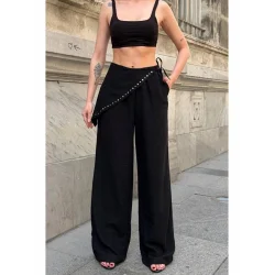 Kadın Droplu Fermuarlı Aerobin Kumaş Maxi Boy Oversize Pantolon
