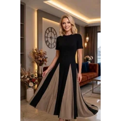 Kadın Eteği Parçalı Kısa Kol Maxi Elbise