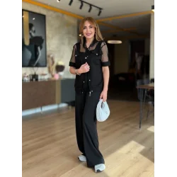 Kadın Fileli Kapüşonlu Modal Ceket