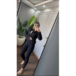 Kadın Full Likralı Ceket Ve Yüksek Bel Tayt Ikili Takim