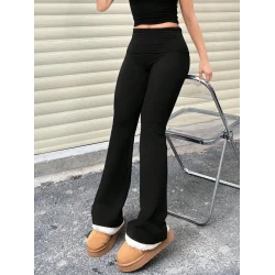 Kadın Geniş Korsaj Bel Detaylı Paçaya Doğru Geniş Yüksek Bel Dalgıç Pantolon