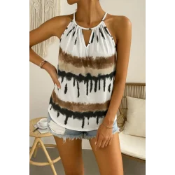 Kadın Halter Kollu Damla Detaylı Desenli Süprem Bluz