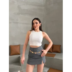 Kadın Halter Yaka Fitilli Esnek Crop Atlet